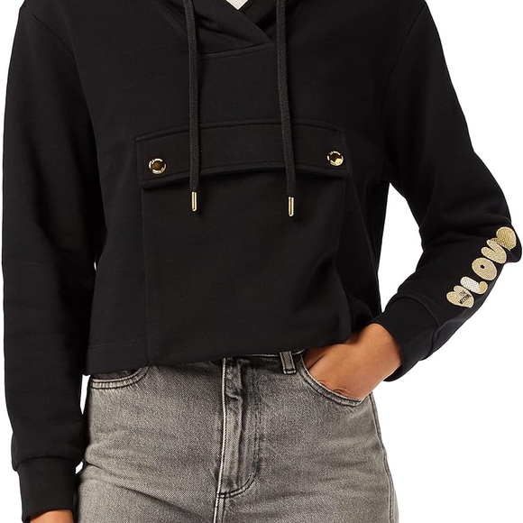 Love Moschino Cropped Hooded Glitter Logo Sweatshirt - Picture 3 of 7